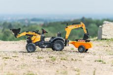 Дитячий трактор на педалях з причепом, переднім та заднім ковшами Falk 967N CASE CE (колір - помаранчевий)